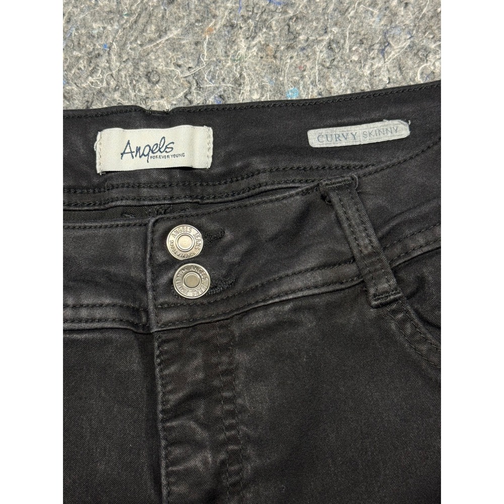 Angels Forever Young Curvy Skinny Jeans Womens 16 Black Raw Hem High Rise Stretc - Picture 6 of 12